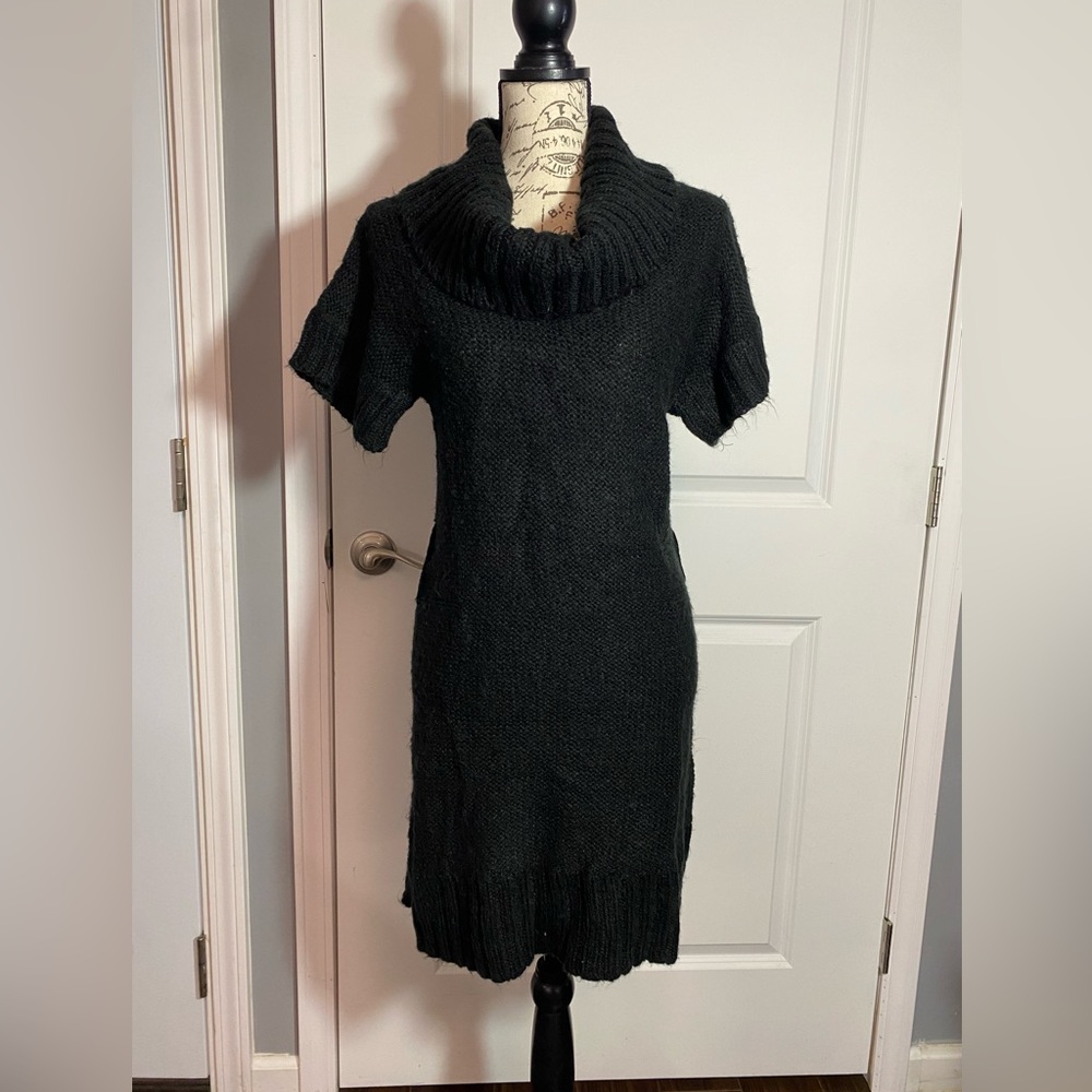 Say What? Vintage Black Cowl Neck Short Sleeve Sweater Dress Large/L O